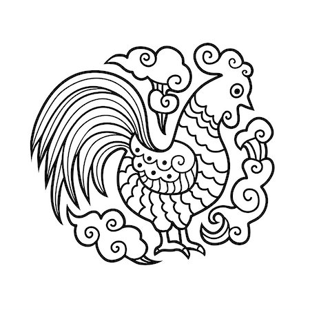 Graphic image of Cock, or rooster in round composition. Zodiac Symbol of Chinese New year 2017. China ornament style inspired. Art vector illustration Stock Photo - Budget Royalty-Free & Subscription, Code: 400-08711521