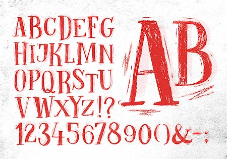 simsearch:400-08495212,k - Font pencil vintage hand drawn alphabet drawing in red color on dirty paper background. Photographie de stock - Aubaine LD & Abonnement, Code: 400-08711534