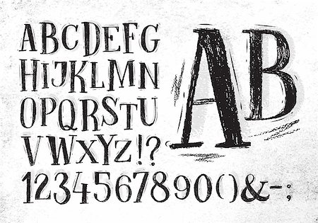 simsearch:400-08495211,k - Font pencil vintage hand drawn alphabet drawing in black color on dirty paper background. Photographie de stock - Aubaine LD & Abonnement, Code: 400-08711531
