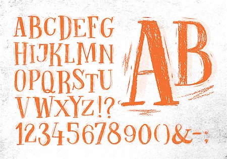 simsearch:400-08613470,k - Font pencil vintage hand drawn alphabet drawing in orange color on dirty paper background. Stockbilder - Microstock & Abonnement, Bildnummer: 400-08711532