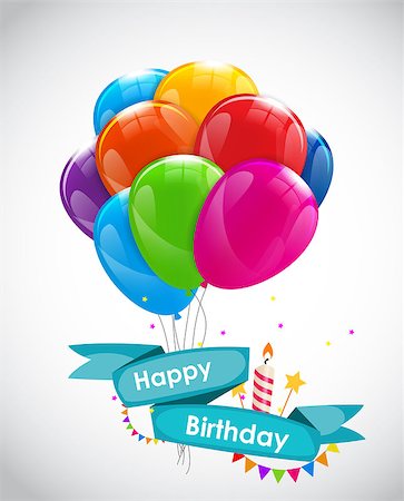 simsearch:400-08938690,k - Happy Birthday Card Template with Balloons, Ribbon and Candle Vector Illustration EPS10 Stock Photo - Budget Royalty-Free & Subscription, Code: 400-08711641