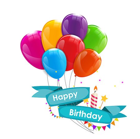 simsearch:400-09090987,k - Happy Birthday Card Template with Balloons, Ribbon and Candle Vector Illustration EPS10 Stock Photo - Budget Royalty-Free & Subscription, Code: 400-08711643