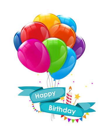 simsearch:400-08938690,k - Happy Birthday Card Template with Balloons, Ribbon and Candle Vector Illustration EPS10 Stock Photo - Budget Royalty-Free & Subscription, Code: 400-08711658