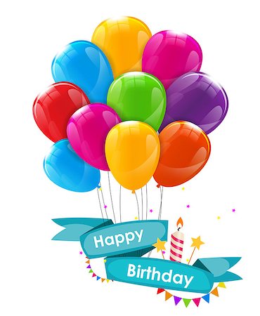 simsearch:400-09090987,k - Happy Birthday Card Template with Balloons, Ribbon and Candle Vector Illustration EPS10 Stock Photo - Budget Royalty-Free & Subscription, Code: 400-08711659