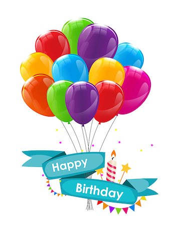 simsearch:400-09090987,k - Happy Birthday Card Template with Balloons, Ribbon and Candle Vector Illustration EPS10 Stock Photo - Budget Royalty-Free & Subscription, Code: 400-08711650