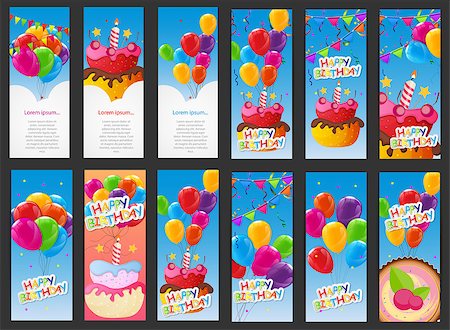 simsearch:400-09090987,k - Happy Birthday Card Template with Balloons, Cake with Candle Vector Illustration EPS10 Stock Photo - Budget Royalty-Free & Subscription, Code: 400-08711652