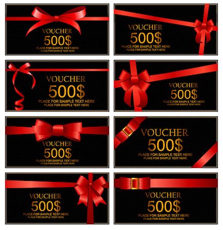 simsearch:400-07332875,k - Gift Voucher with Red Bow and Ribbon Set Template For Your Business. Vector Illustration EPS10 Stock Photo - Budget Royalty-Free & Subscription, Code: 400-08711653