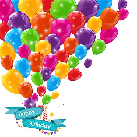 simsearch:400-08938690,k - Happy Birthday Card Template with Balloons, Ribbon and Candle Vector Illustration EPS10 Stock Photo - Budget Royalty-Free & Subscription, Code: 400-08711664