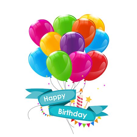 simsearch:400-09090987,k - Happy Birthday Card Template with Balloons, Ribbon and Candle Vector Illustration EPS10 Stock Photo - Budget Royalty-Free & Subscription, Code: 400-08711665
