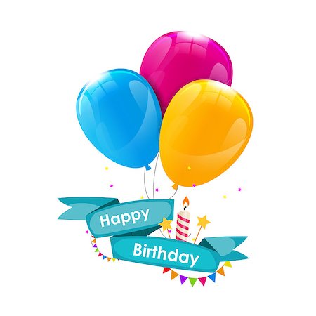 simsearch:400-08938690,k - Happy Birthday Card Template with Balloons, Ribbon and Candle Vector Illustration EPS10 Stock Photo - Budget Royalty-Free & Subscription, Code: 400-08711666