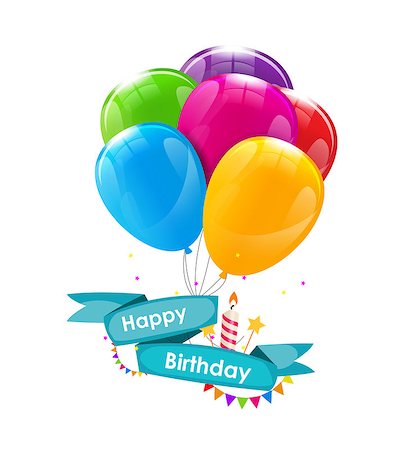 simsearch:400-08938690,k - Happy Birthday Card Template with Balloons, Ribbon and Candle Vector Illustration EPS10 Stock Photo - Budget Royalty-Free & Subscription, Code: 400-08711667