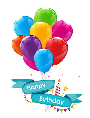 simsearch:400-08938690,k - Happy Birthday Card Template with Balloons, Ribbon and Candle Vector Illustration EPS10 Stock Photo - Budget Royalty-Free & Subscription, Code: 400-08711660