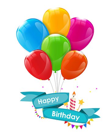 simsearch:400-08938690,k - Happy Birthday Card Template with Balloons, Ribbon and Candle Vector Illustration EPS10 Stock Photo - Budget Royalty-Free & Subscription, Code: 400-08711661