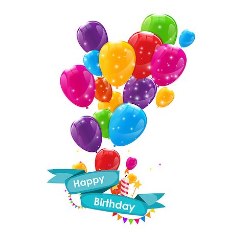 simsearch:400-09090987,k - Happy Birthday Card Template with Balloons, Ribbon and Candle Vector Illustration EPS10 Stock Photo - Budget Royalty-Free & Subscription, Code: 400-08711662