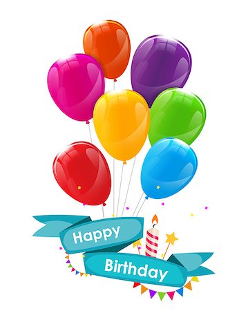 simsearch:400-09090987,k - Happy Birthday Card Template with Balloons, Ribbon and Candle Vector Illustration EPS10 Stock Photo - Budget Royalty-Free & Subscription, Code: 400-08711663