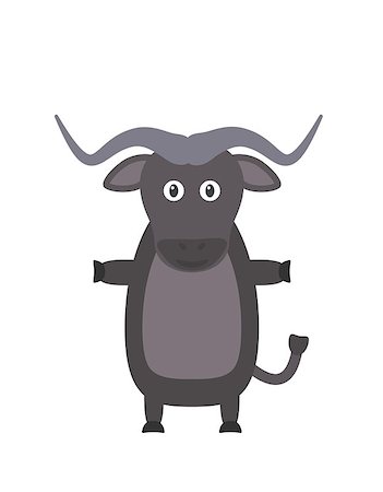 simsearch:400-07323527,k - Buffalo illustration as a funny character. Wild and dangerous mammal with massive horns. Small cartoon creature, isolated object in flat design on white background. Stock Photo - Budget Royalty-Free & Subscription, Code: 400-08711726