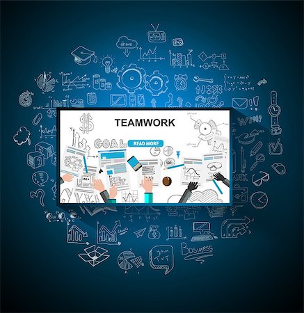 simsearch:400-08110918,k - Teamwork Business concept with doodles Sketch background: infographics vector elements isolated, . It include lots of icons included graphs, stats, devices,laptops, clouds, concepts and so on. Stockbilder - Microstock & Abonnement, Bildnummer: 400-08711746