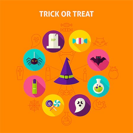 paranormal - Trick or Treat Infographic Concept. Vector Illustration of Happy Halloween Circle with Flat Design Icons. Foto de stock - Super Valor sin royalties y Suscripción, Código: 400-08711882