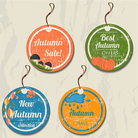 simsearch:400-06325568,k - Set of 4 retro autumn tags. Vector illustration EPS8 Stockbilder - Microstock & Abonnement, Bildnummer: 400-08711935