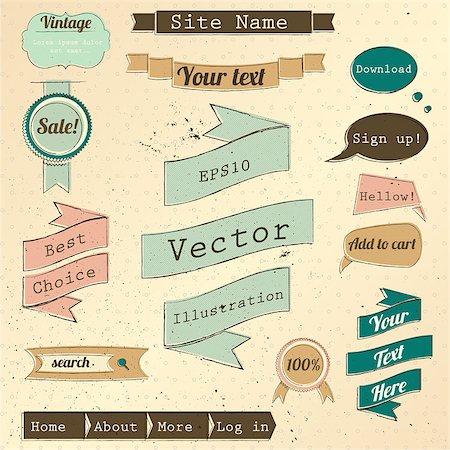 Vintage website design elements set. Vector illustration EPS10 Stock Photo - Budget Royalty-Free & Subscription, Code: 400-08711947