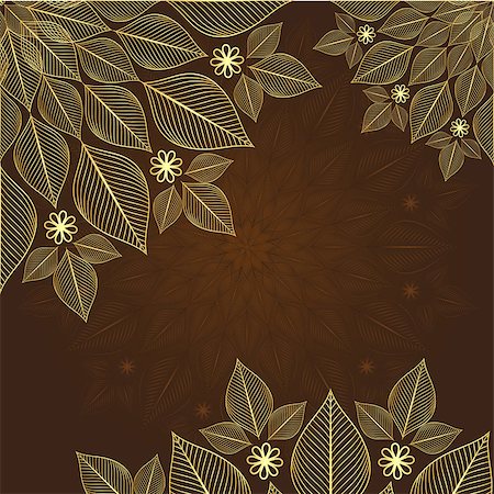 simsearch:400-06080425,k - Brown vintage frame with lacy gold flowers, vector Stock Photo - Budget Royalty-Free & Subscription, Code: 400-08711993