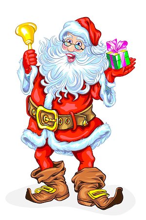 simsearch:400-08491713,k - Santa Claus with a bell and a gift in a box. Vector illustration Stock Photo - Budget Royalty-Free & Subscription, Code: 400-08712005