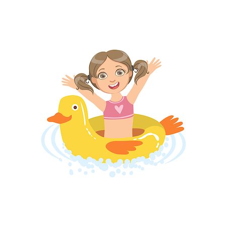 simsearch:640-01349416,k - Girl In Water With Toy Duck Float Simple Design Illustration In Cute Fun Cartoon Style Isolated On White Background Stockbilder - Microstock & Abonnement, Bildnummer: 400-08712017