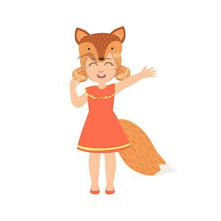 Girl Wearing Fox Animal Costume Simple Design Illustration In Cute Fun Cartoon Style Isolated On White Background Stock Photo - Budget Royalty-Free & Subscription, Code: 400-08712026