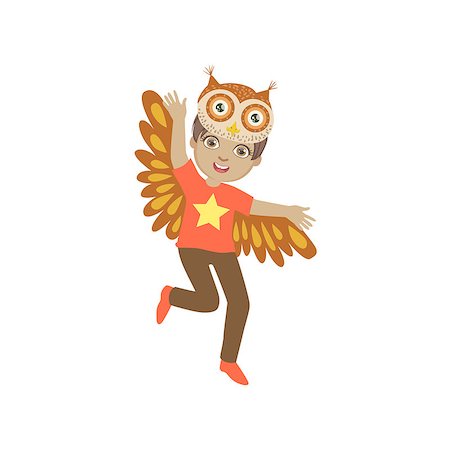 simsearch:400-08557140,k - Boy Wearing Owl Animal Costume Simple Design Illustration In Cute Fun Cartoon Style Isolated On White Background Stockbilder - Microstock & Abonnement, Bildnummer: 400-08712027