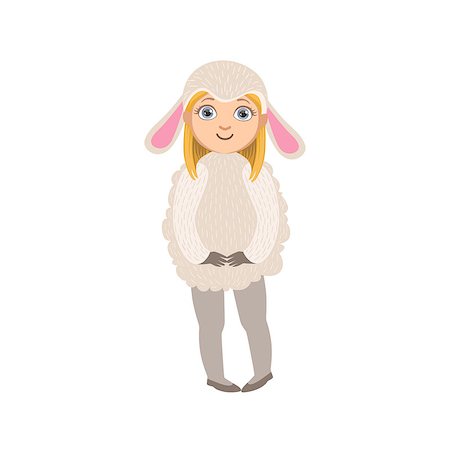 simsearch:400-08557140,k - Girl Wearing Sheep Animal Costume Simple Design Illustration In Cute Fun Cartoon Style Isolated On White Background Stockbilder - Microstock & Abonnement, Bildnummer: 400-08712037