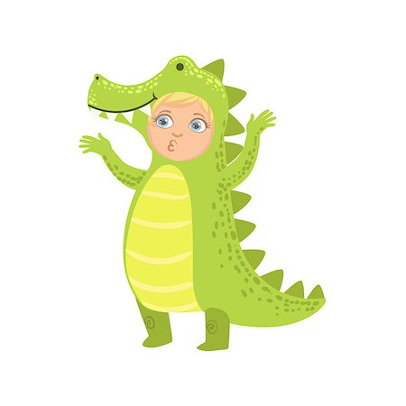 simsearch:400-08557140,k - Boy Wearing Crocodile Animal Costume Simple Design Illustration In Cute Fun Cartoon Style Isolated On White Background Stockbilder - Microstock & Abonnement, Bildnummer: 400-08712039