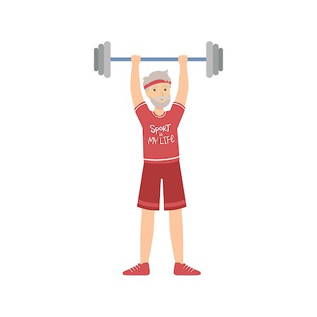 simsearch:400-08349890,k - Old Man Weight Lifting In Gym Bright Color Cartoon Simple Style Flat Vector Sticker Isolated On White Background Stock Photo - Budget Royalty-Free & Subscription, Code: 400-08712089