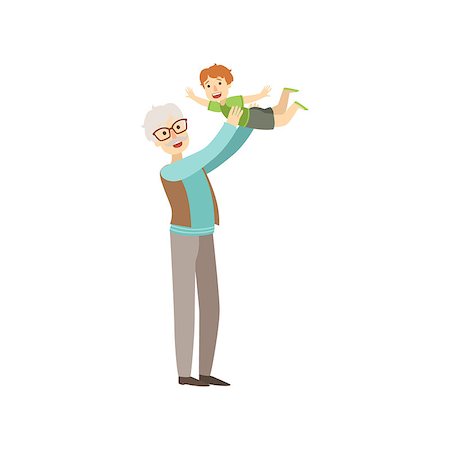 simsearch:400-08349890,k - Old Man Playing With His Grandson Bright Color Cartoon Simple Style Flat Vector Sticker Isolated On White Background Stock Photo - Budget Royalty-Free & Subscription, Code: 400-08712091
