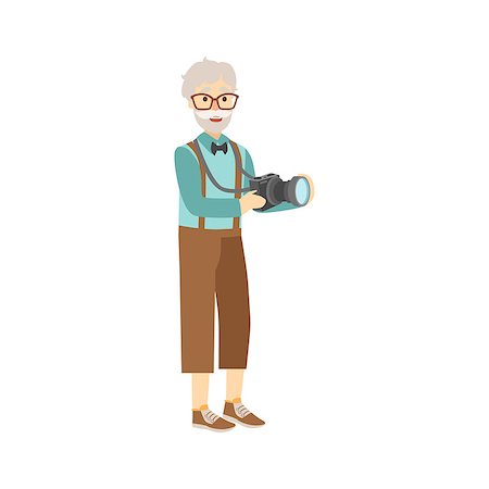 simsearch:400-08349890,k - Old Man In Hipster Fashion Clother With Camera Bright Color Cartoon Simple Style Flat Vector Sticker Isolated On White Background Stock Photo - Budget Royalty-Free & Subscription, Code: 400-08712093