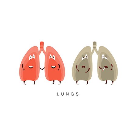 Healthy vs Unhealthy Lungs Infographic Illustration.Humanized Human Organs Childish Cartoon Characters On White Background Stock Photo - Budget Royalty-Free & Subscription, Code: 400-08712108