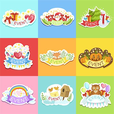 Party Template Labels . Set Of Cute Childish Design Colorful Vector Stickers Stock Photo - Budget Royalty-Free & Subscription, Code: 400-08712124