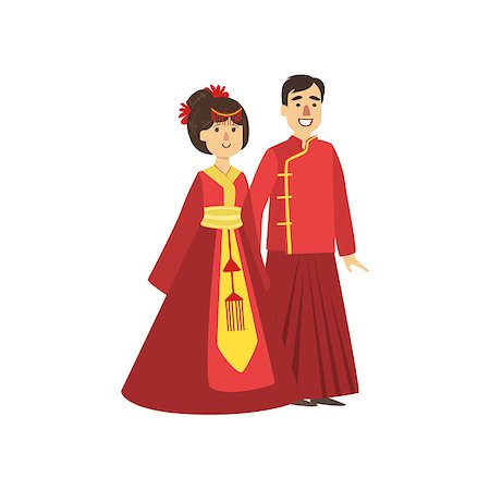 simsearch:400-08712142,k - Couple In Chinese National Clothes Simple Design Illustration In Cute Fun Cartoon Style Isolated On White Background Stockbilder - Microstock & Abonnement, Bildnummer: 400-08712128