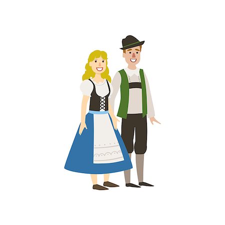 simsearch:400-08556910,k - Couple In German National Clothes Simple Design Illustration In Cute Fun Cartoon Style Isolated On White Background Stock Photo - Budget Royalty-Free & Subscription, Code: 400-08712134