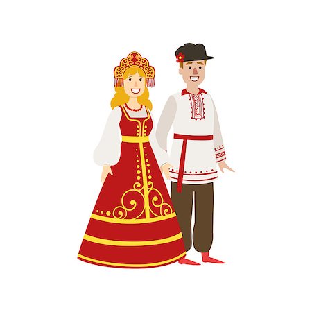 embroidery for male clothes - Couple In Russian National Clothes Simple Design Illustration In Cute Fun Cartoon Style Isolated On White Background Stock Photo - Budget Royalty-Free & Subscription, Code: 400-08712136