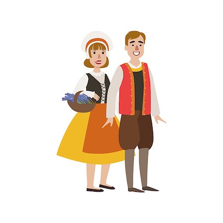 simsearch:400-08712142,k - Couple In French National Clothes Simple Design Illustration In Cute Fun Cartoon Style Isolated On White Background Stockbilder - Microstock & Abonnement, Bildnummer: 400-08712133
