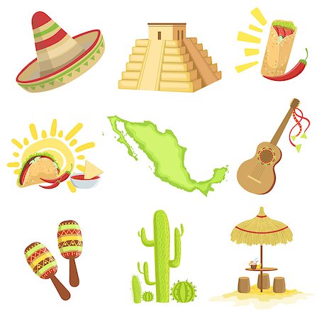 Mexican Culture Symbols Set Of Items. Isolated Objects Representing Mexico On White Background Stock Photo - Budget Royalty-Free & Subscription, Code: 400-08712164