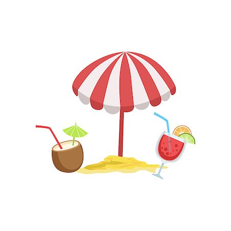 simsearch:400-08712017,k - Two Cocktail Tropical Drinks And Beach Umbrella Bright Color Cartoon Simple Style Flat Vector Illustraton Isolated On White Background Foto de stock - Super Valor sin royalties y Suscripción, Código: 400-08712206