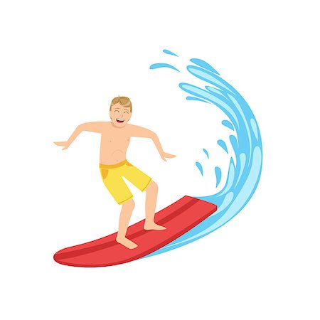 simsearch:400-08712017,k - Guy In Yellow Shorts Riding A Surf Bright Color Cartoon Simple Style Flat Vector Illustraton Isolated On White Background Foto de stock - Super Valor sin royalties y Suscripción, Código: 400-08712209