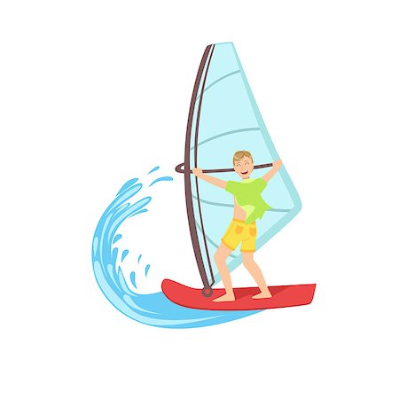 simsearch:400-08712017,k - Guy Windsurfing At The Sea Bright Color Cartoon Simple Style Flat Vector Illustraton Isolated On White Background Foto de stock - Super Valor sin royalties y Suscripción, Código: 400-08712215