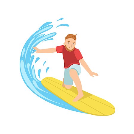 simsearch:400-08712017,k - Guy Catching The Wave On Yellow Surfboard Bright Color Cartoon Simple Style Flat Vector Illustraton Isolated On White Background Foto de stock - Super Valor sin royalties y Suscripción, Código: 400-08712211