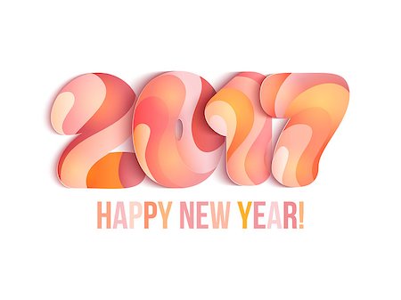 simsearch:400-08318552,k - New Year 2017 greeting card. Vector illustration. Orange, yellow, pink numbers on white background. Stock Photo - Budget Royalty-Free & Subscription, Code: 400-08712225