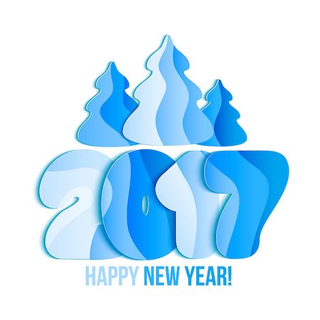 simsearch:400-08318552,k - New Year 2017 greeting card. Vector illustration. Blue numbers and christmas tree on white background. Stock Photo - Budget Royalty-Free & Subscription, Code: 400-08712229