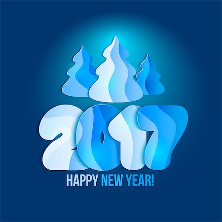 simsearch:400-08318552,k - New Year 2017 greeting card. Vector illustration. Blue numbers and christmas tree on dark background. Stock Photo - Budget Royalty-Free & Subscription, Code: 400-08712230