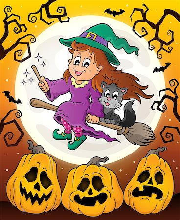 simsearch:400-09068519,k - Halloween theme with cute witch and cat - eps10 vector illustration. Foto de stock - Royalty-Free Super Valor e Assinatura, Número: 400-08712267