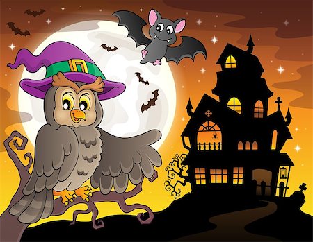 simsearch:400-04236811,k - Owl near haunted house theme 2 - eps10 vector illustration. Photographie de stock - Aubaine LD & Abonnement, Code: 400-08712278